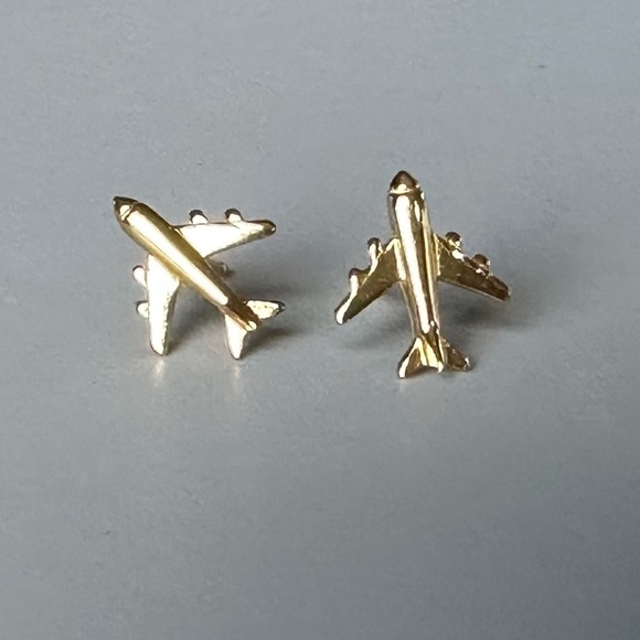 24k Gold Vermeil Tiny Stud Airplane Earrings - Picture 4 of 10